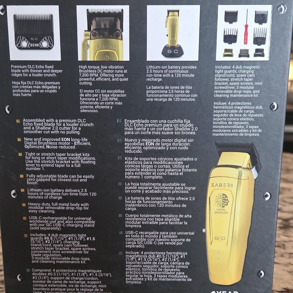 StyleCraft Saber ll Cordless Clipper w/Digital Brushless Motor Gold | SC617M