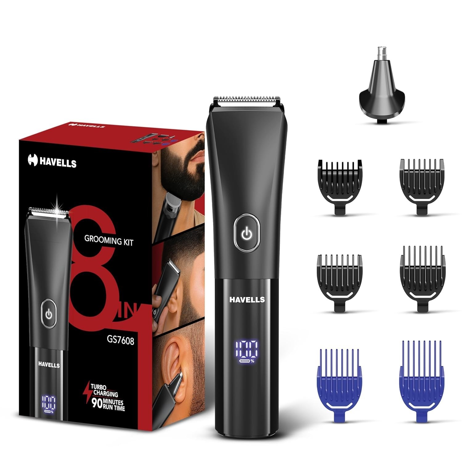 Havells GS7608 8 in 1 Digital Grooming Kit |2-in-1 Special Blade Type C Charge
