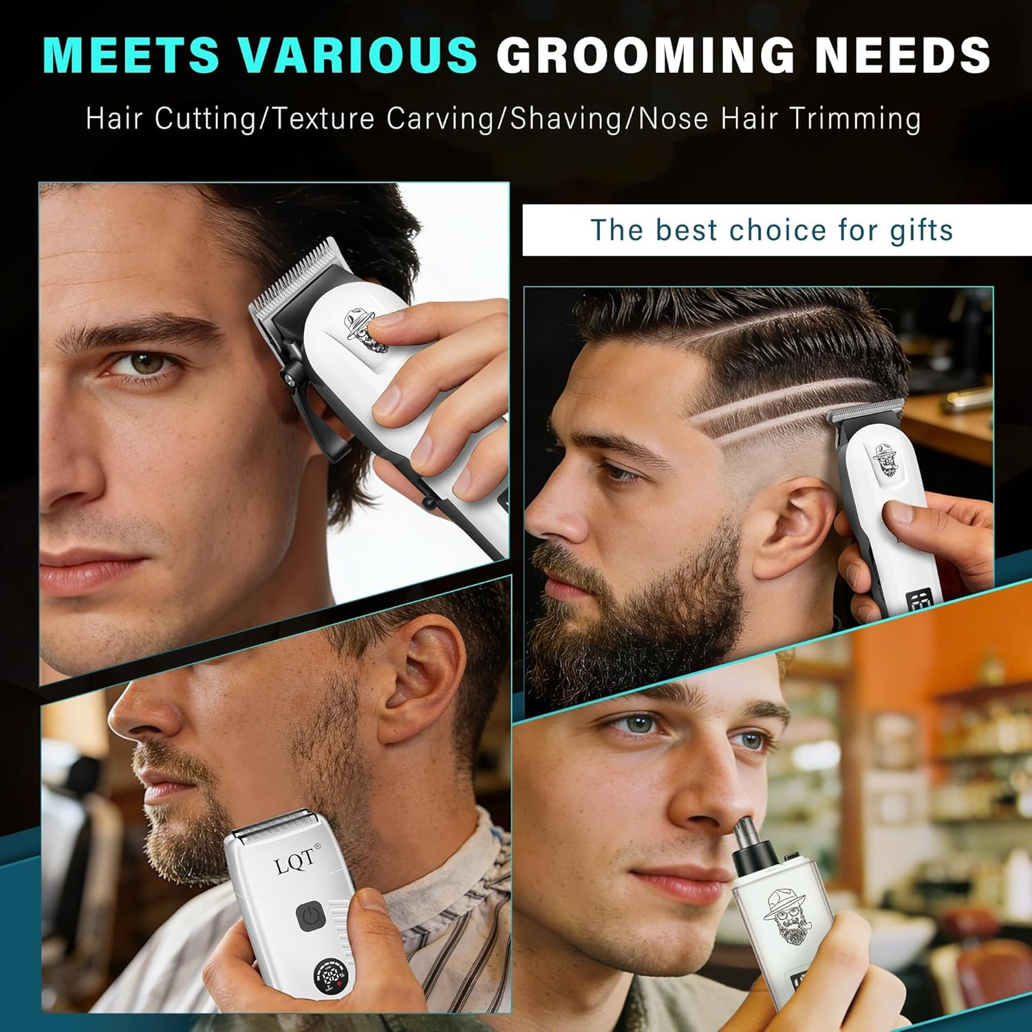 Hair Clippers for Men Rechargeable Cordless Beard Trimmer & Electric Shaver, Hai