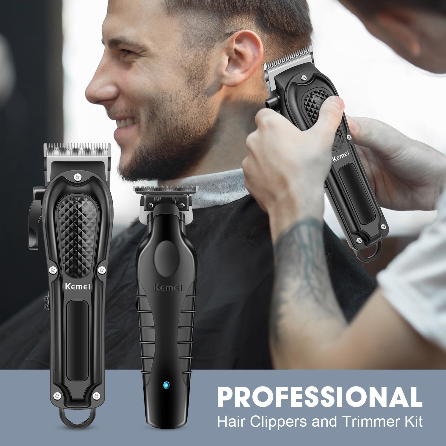 Professional Cordless Hair Clippers Set for Men, Rechargeable Trimmers Kit, Adju