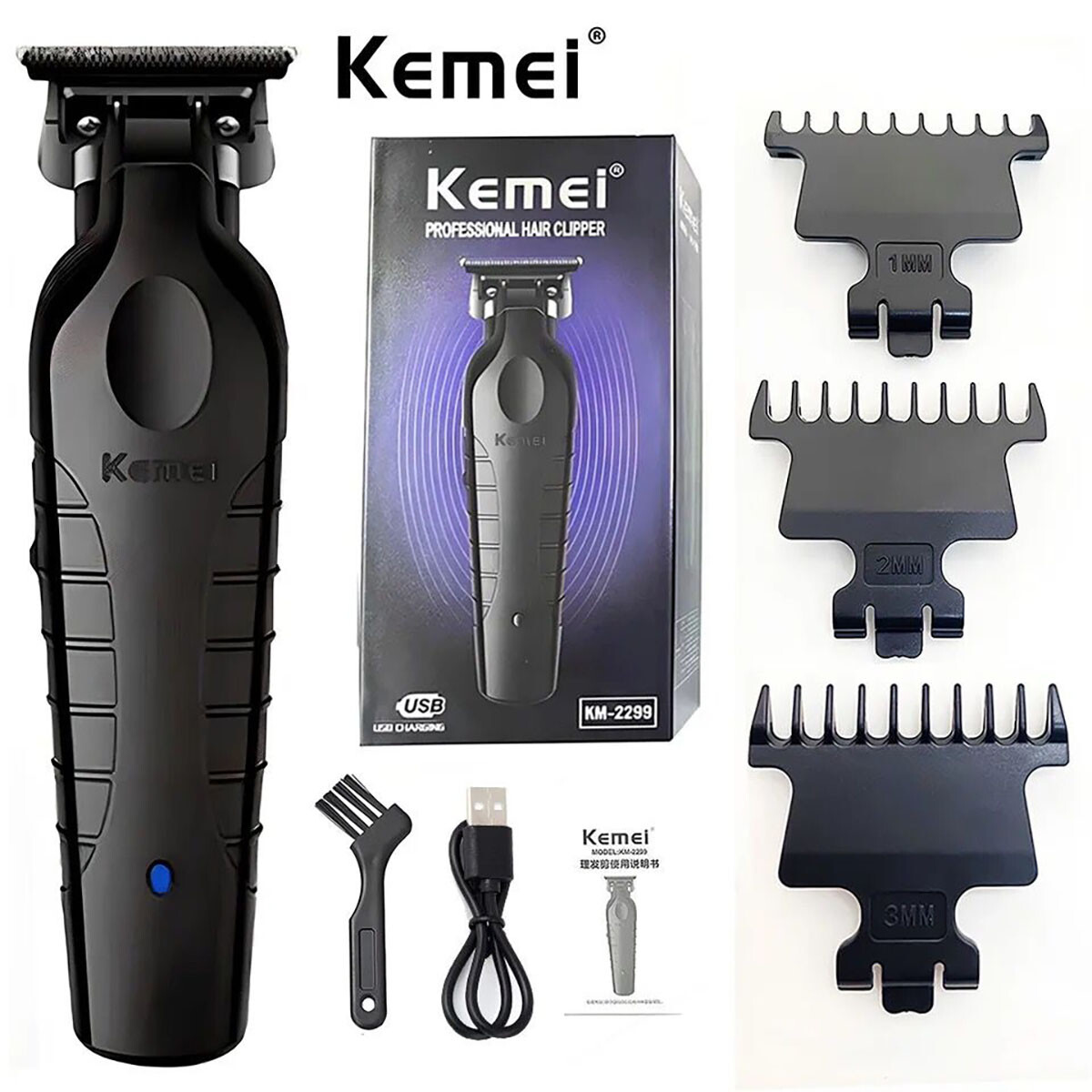 Kemei 2299 Barber Cordless Hair Trimmer 0mm Zero Gapped Carving