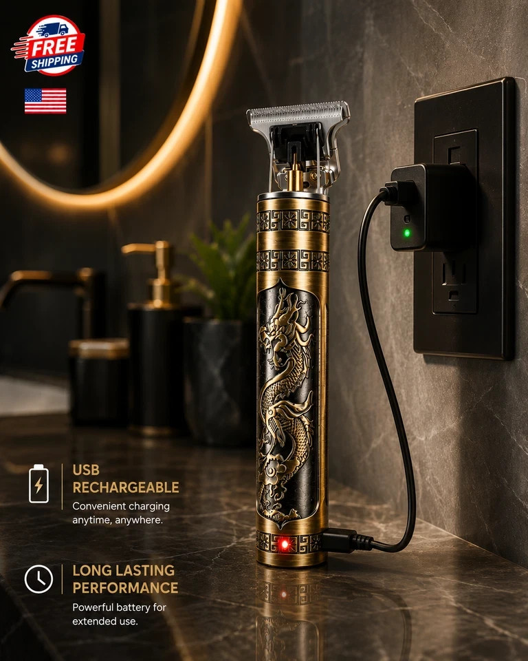 Vintage T9 Hair Trimmer Dragon Beard Clippers Cordless USB Rechargeable Men