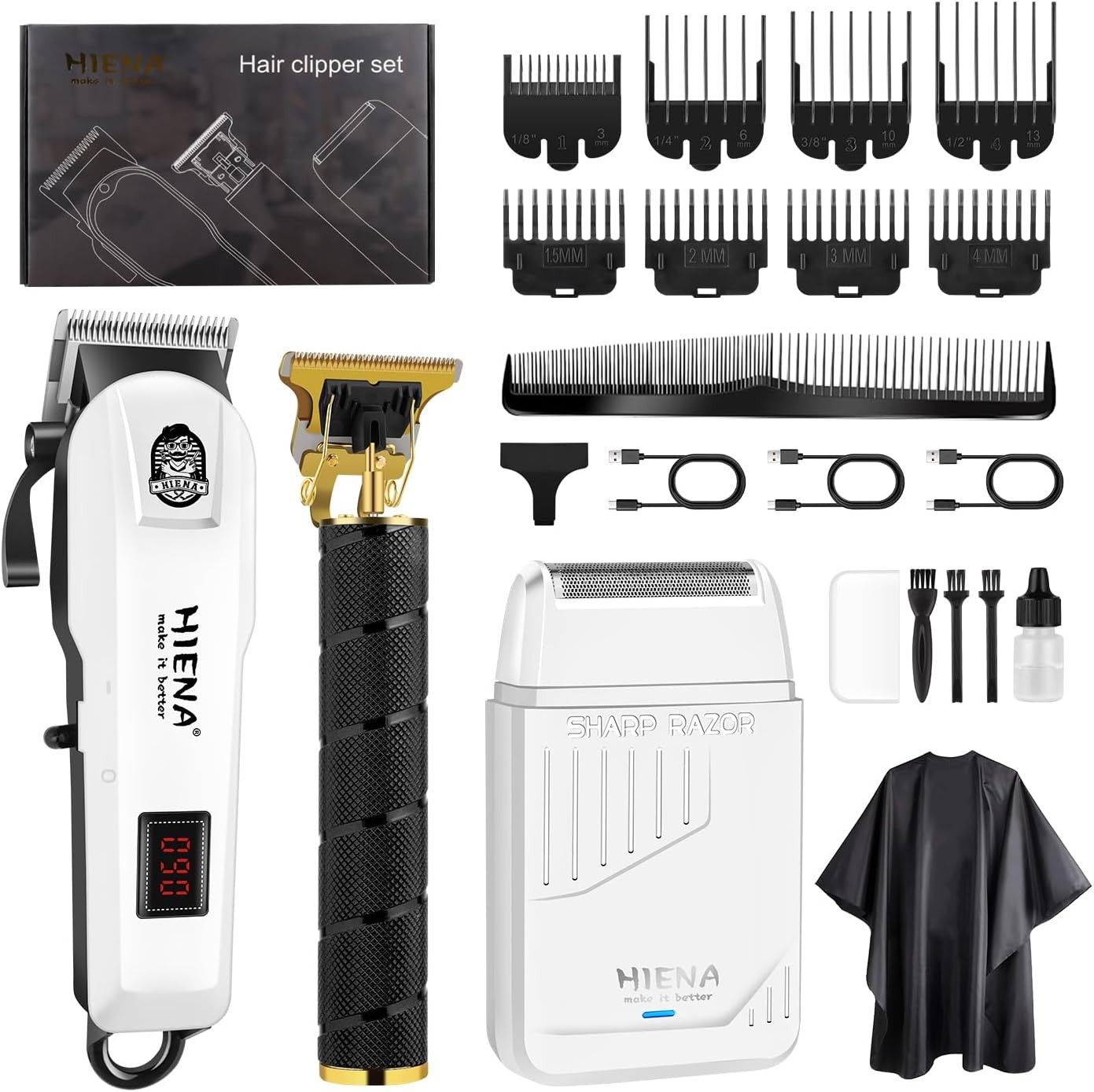 PRO Hair Clippers for Men, 3-in-1 Cordless Barber Kit