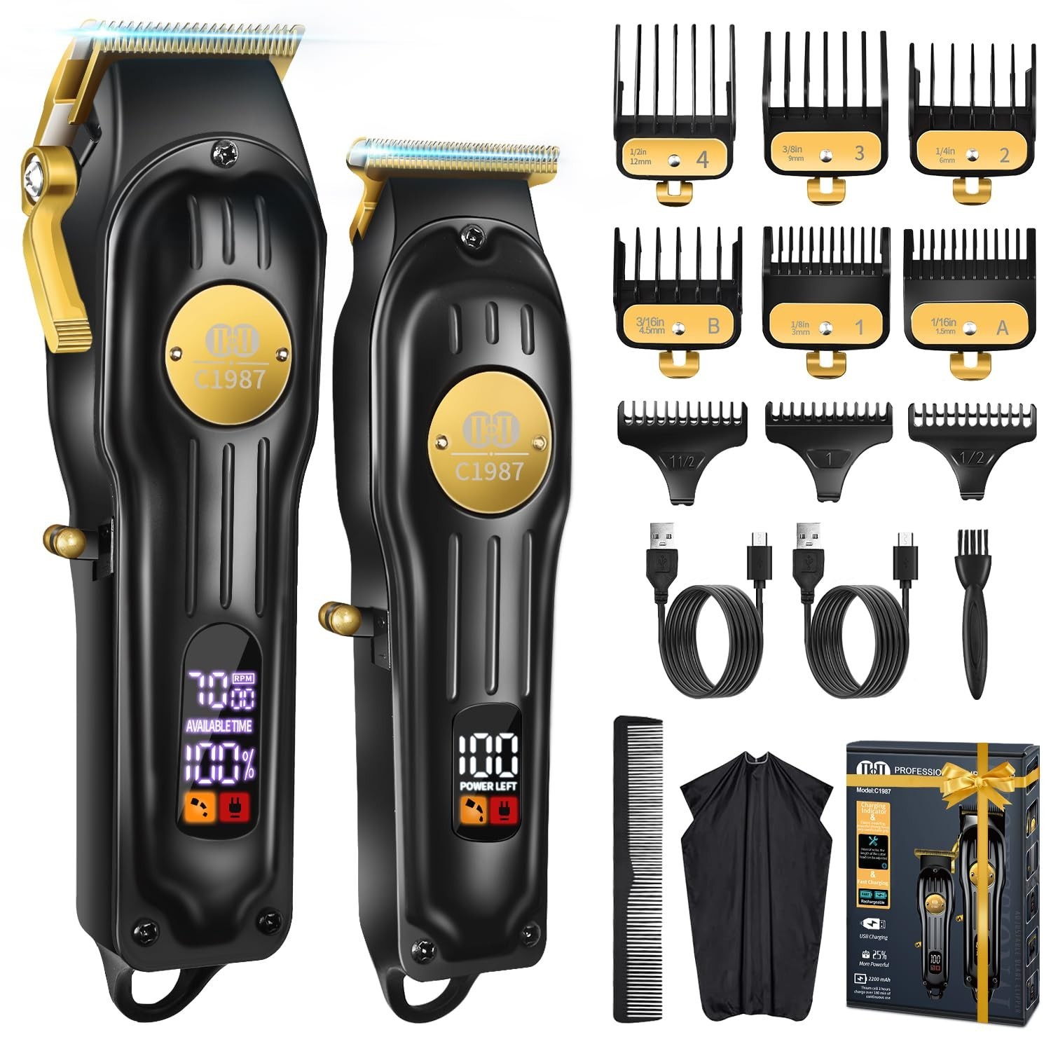 Cordless Hair Clippers & Trimmers Set | Professional Haircut Kit, USB Rechargeab