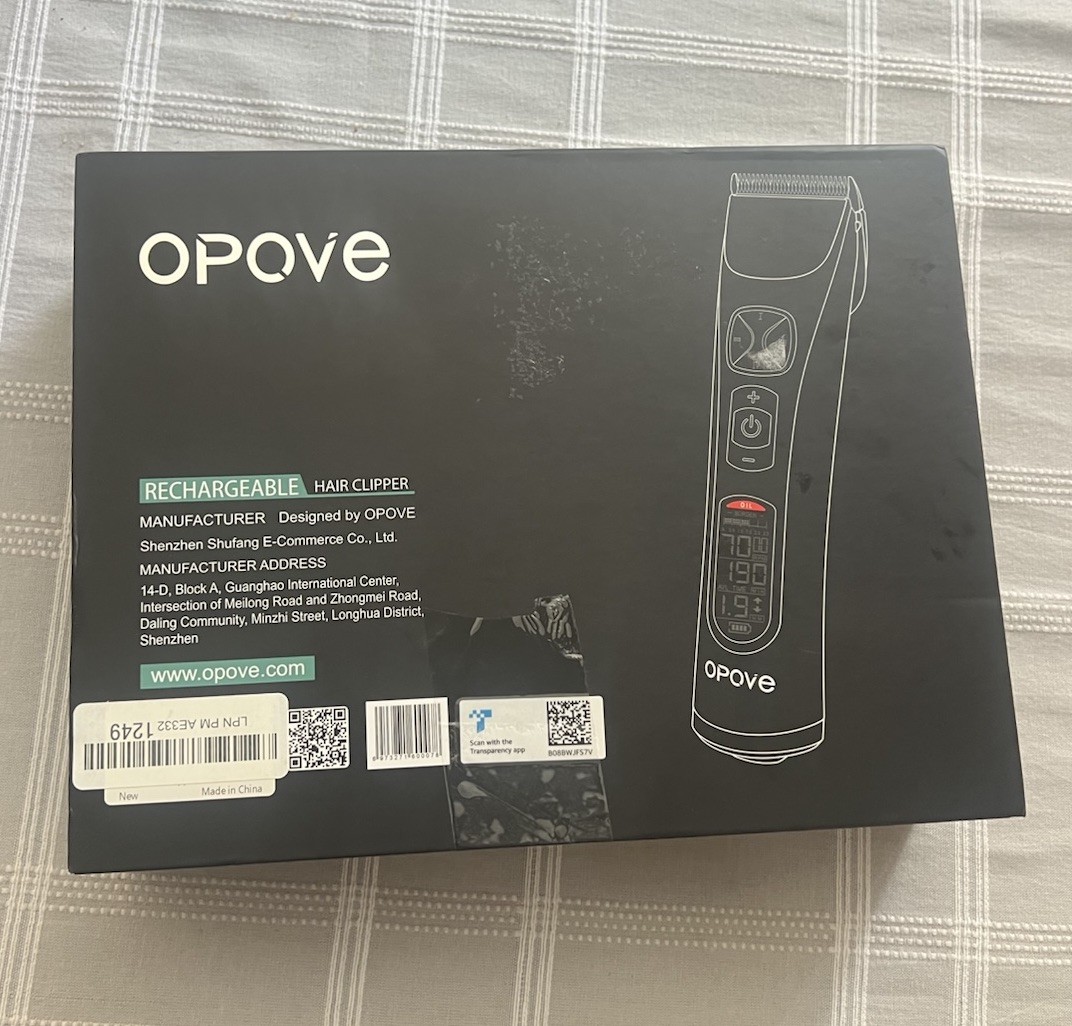 OPOVE Rechargeable Hair Clipper w/ Storage Case, Guards #1-5 Silver/Black