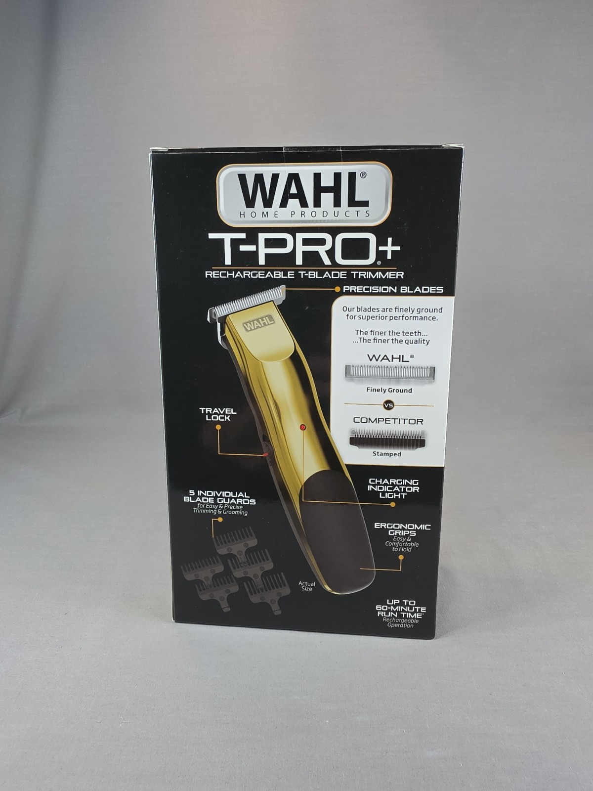 Wahl T-Pro Plus, USB Rechargeable Battery Trimmer, Gold with Rubber Grips – 3028