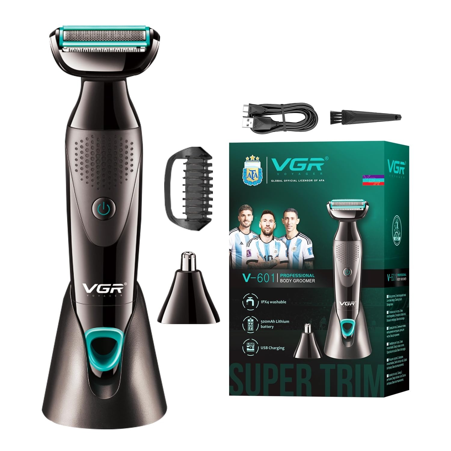 VGR V-601 Body Groomer USB Rechargeable Nose Ear Trimmer IPX4 Black Professional