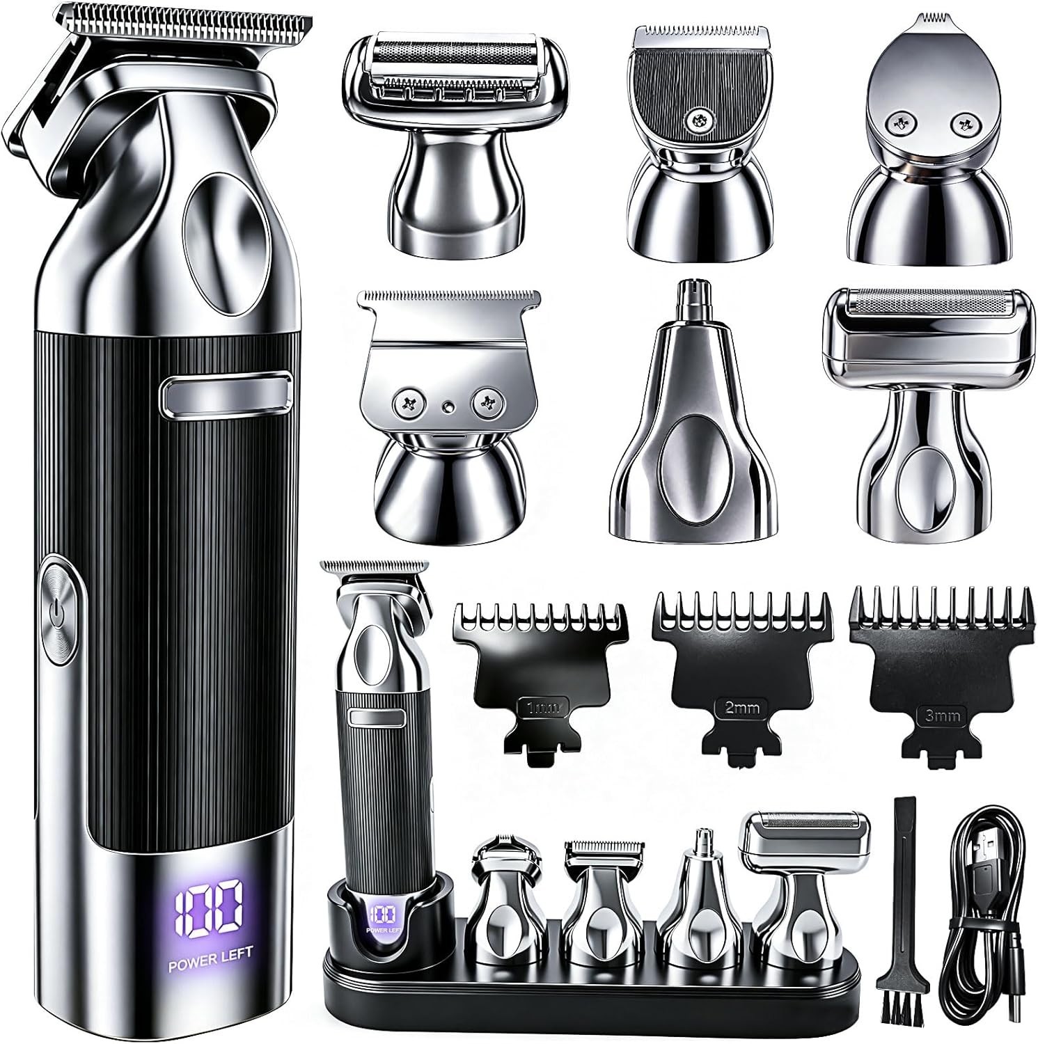 Full Beard Trimmer Set 6 in 1 Rechargable Grooming Kit Electric Beard Trimmer
