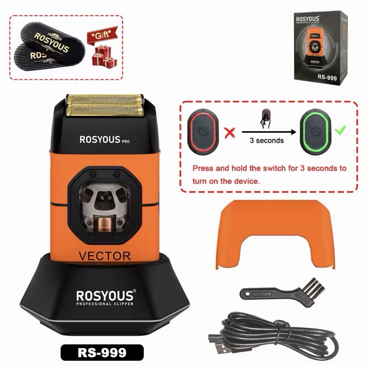 Shaver RS-999 Man Electric Shaver 13000RPM Magnetic Vector Motor Full Metal