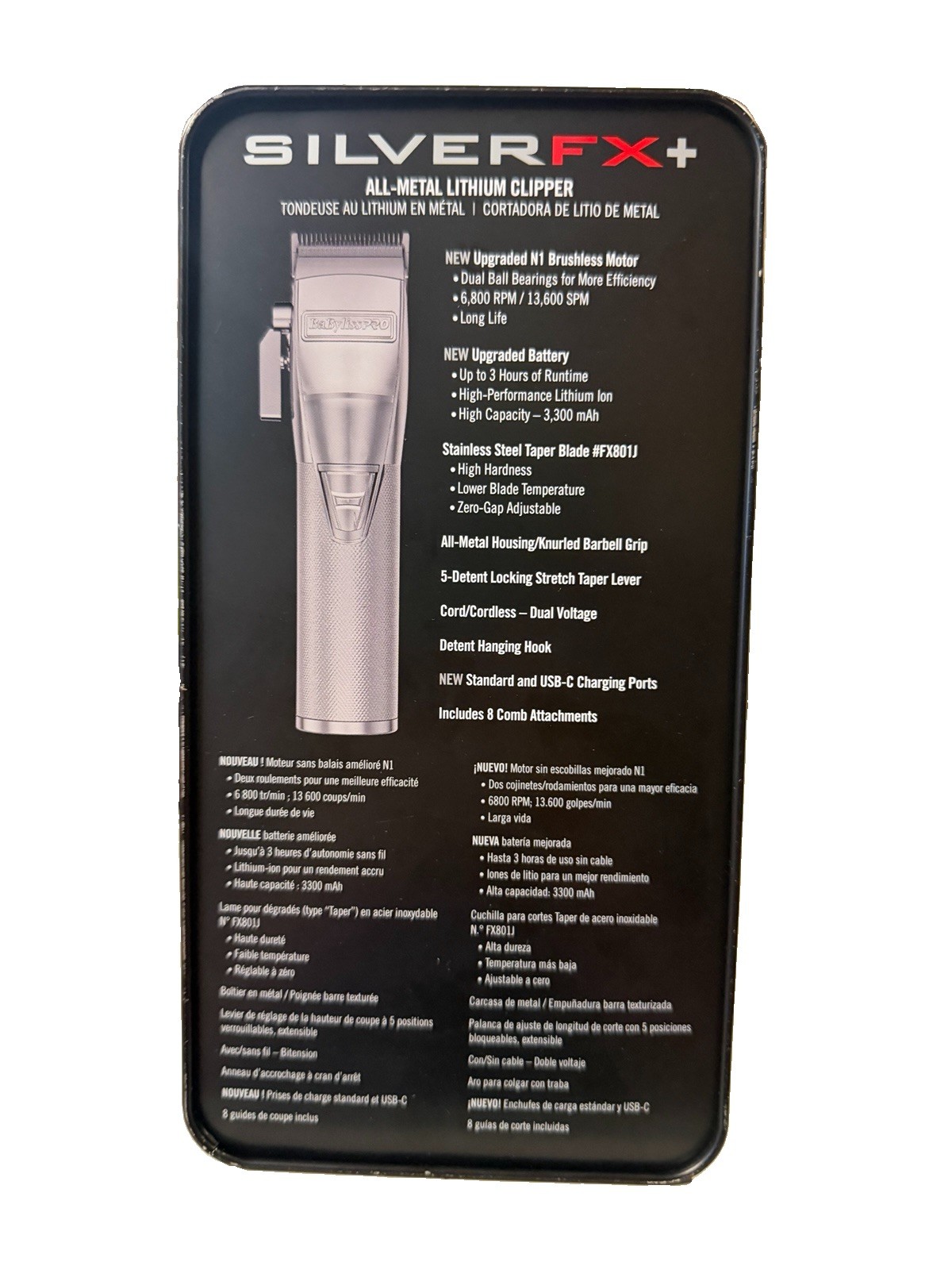 BaBylissPRO FX+ Cordless Adjustable Blade Clipper Silver FX870NS NEW $250