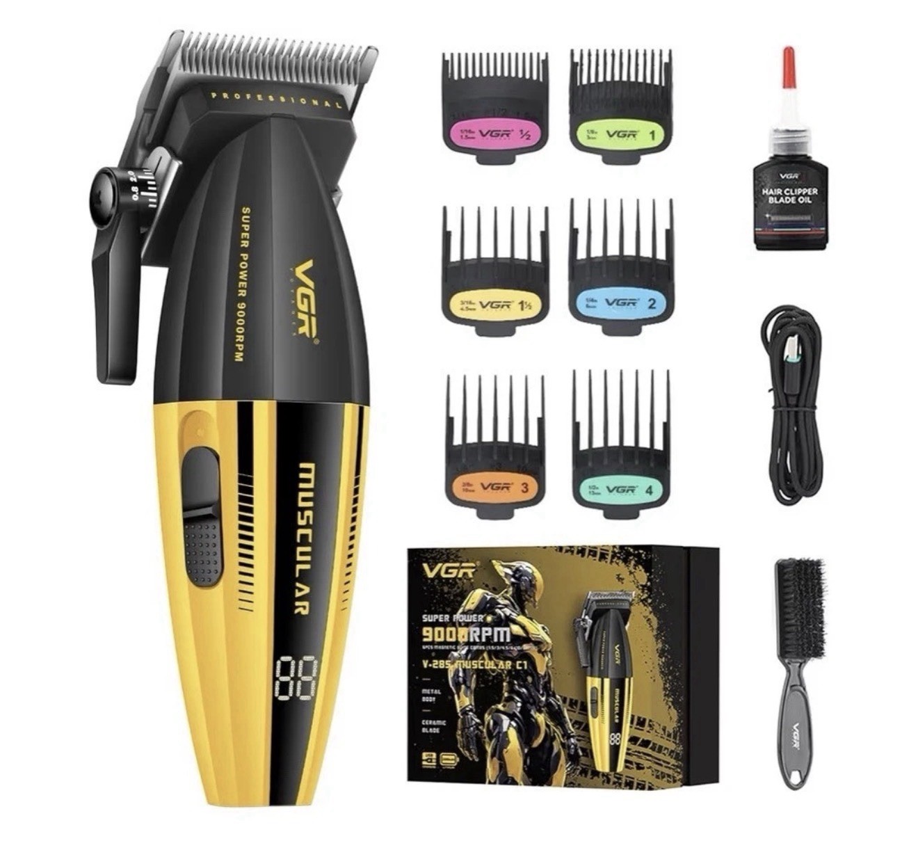VGR V-285 Cordless Rechargeable Hair Clipper, USB Charging, Black/Gold Guards