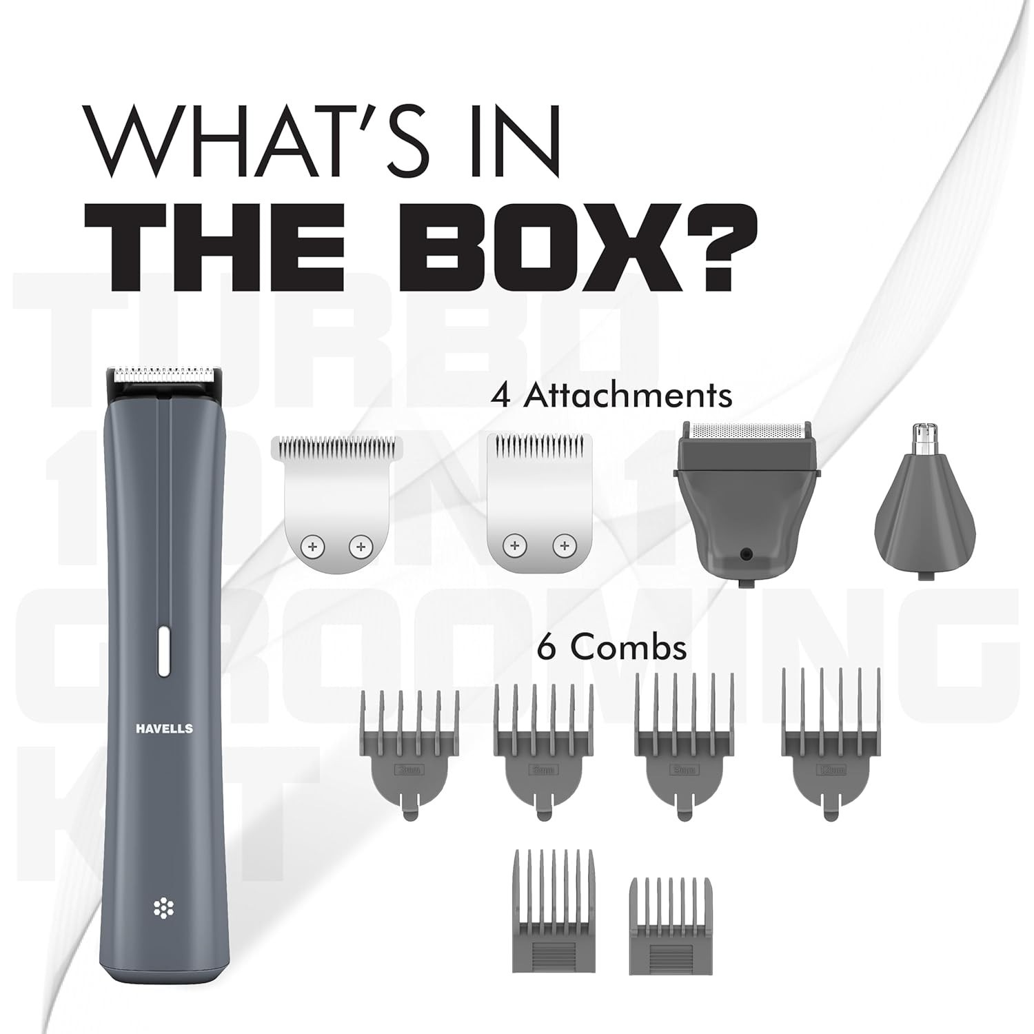 Havells 10-in-1 Grooming Kit, Hair, Face, Nose Trimmer, LED, 90 Min Runtime