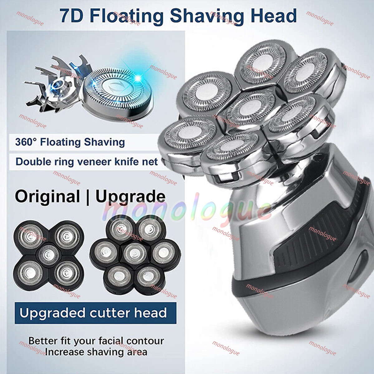 7D 5-in-1 Shaver Cordless Hair Trimmer Bald Head Razor Electric For Men Wet Dry