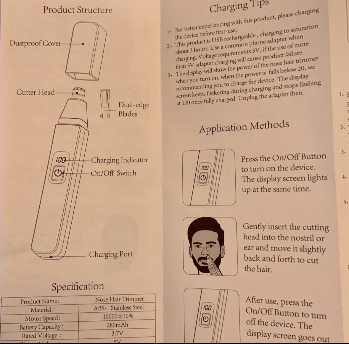 New Professional Painless USB Rechargeable Rotating Hair Trimmer for Ears & Nose