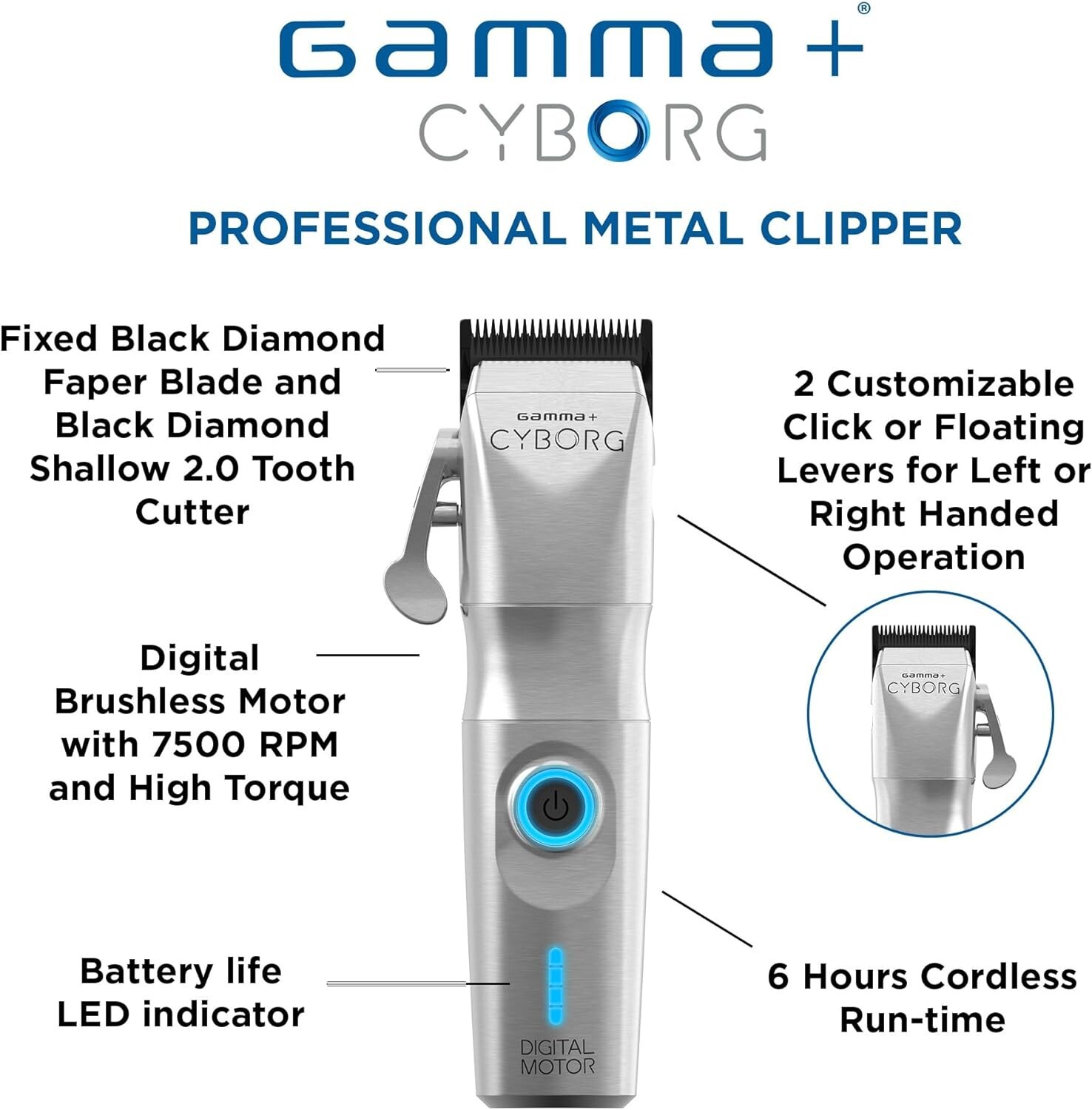Gamma+ Cyborg Professional Metal Clipper With Digital Brushless motor | GP604M