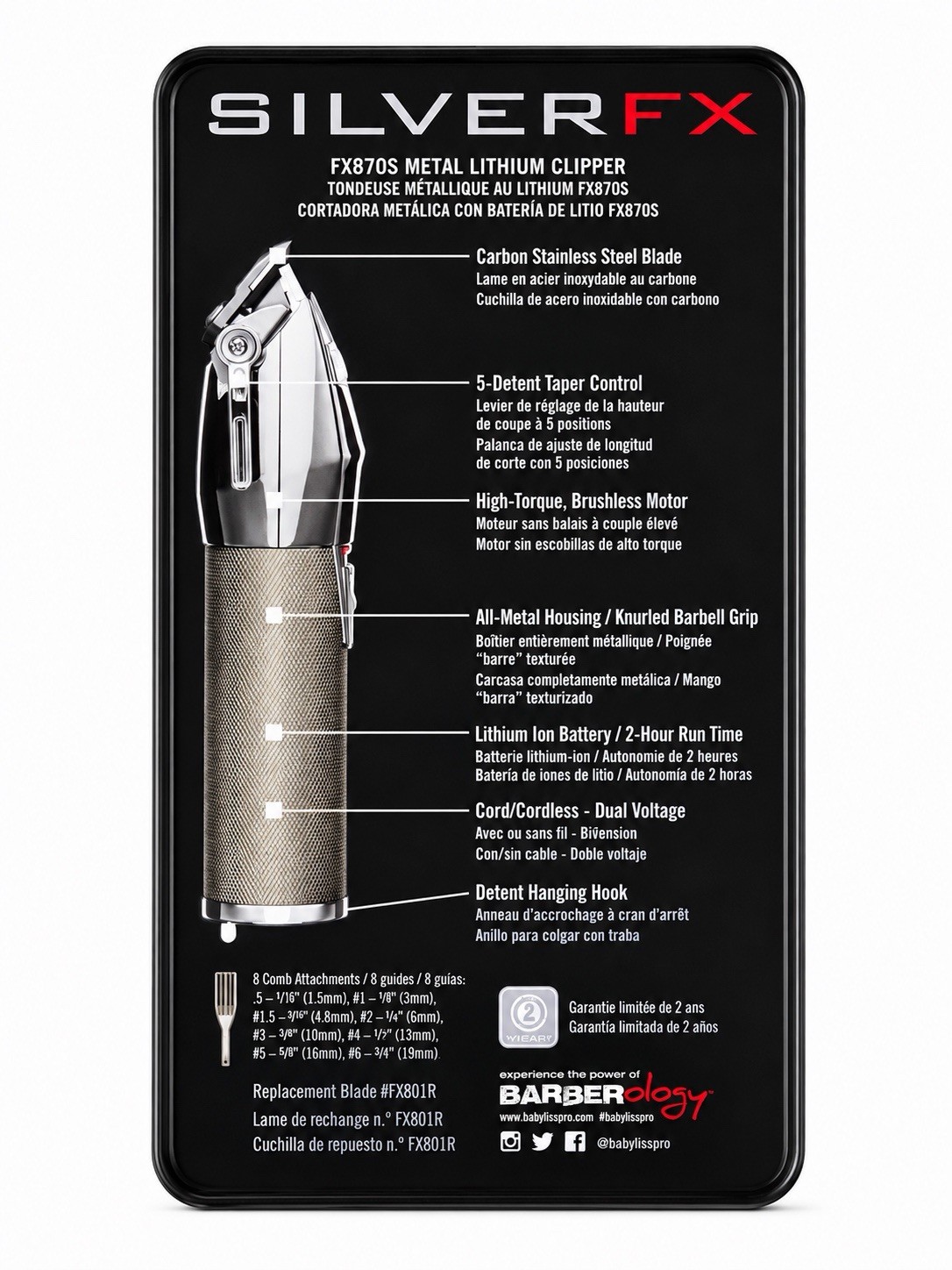 BabylissPro SilverFX All Metal Lithium Clipper #FX870S