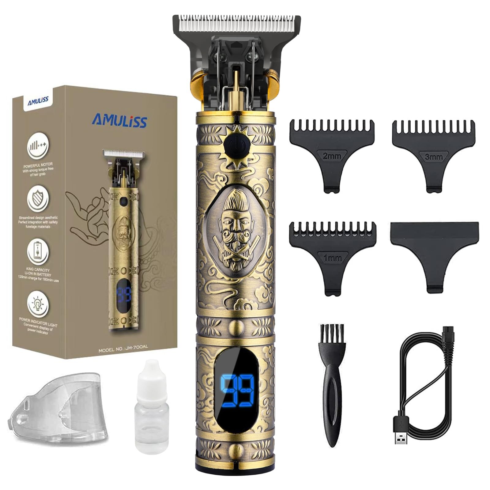 Professional Mens Hair Clippers Zero Gapped Cordless Hair Trimmer Professiona…