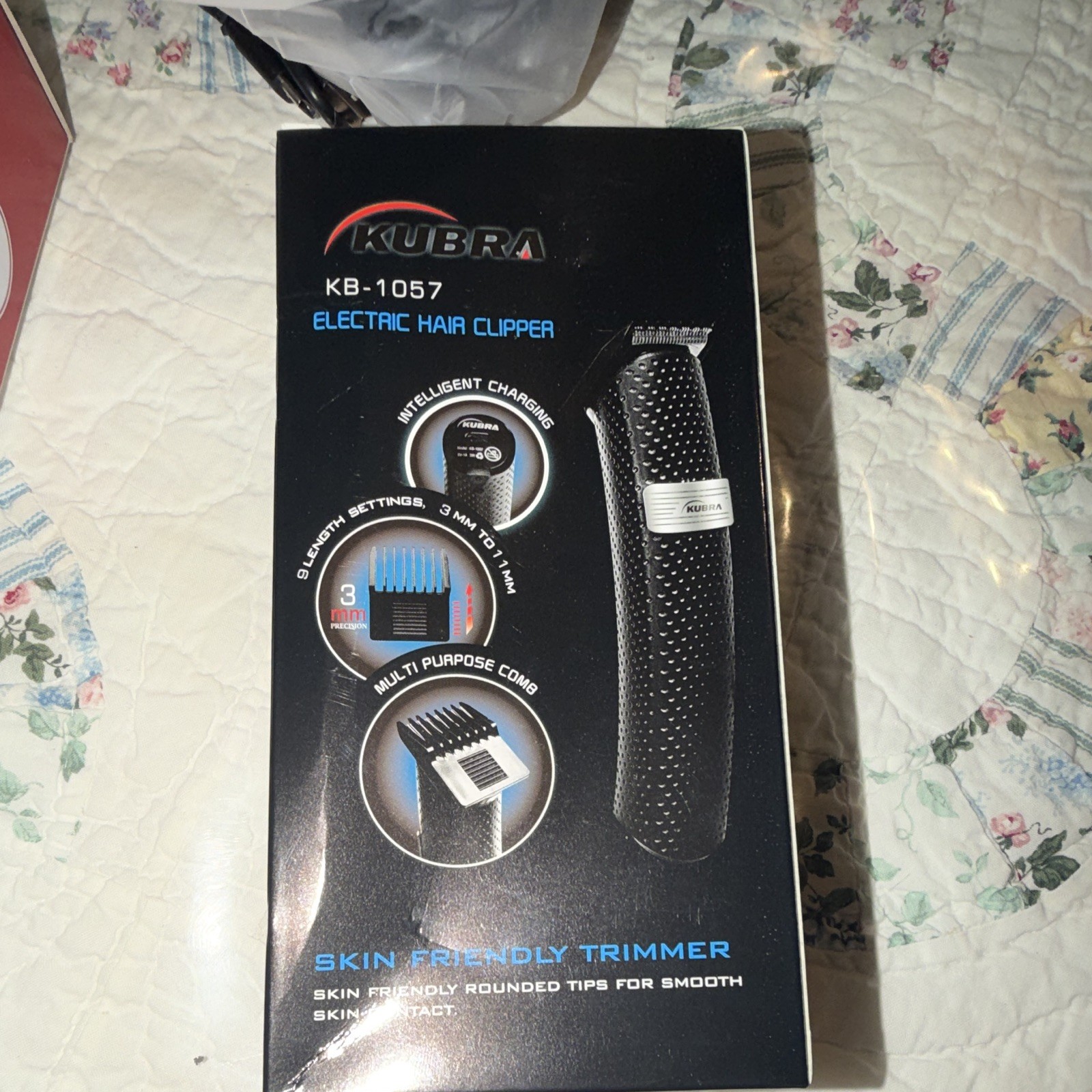 Kubra KB-1057 Rechargeable Electric Hair Clipper Black 3mm/11mm Steel Head