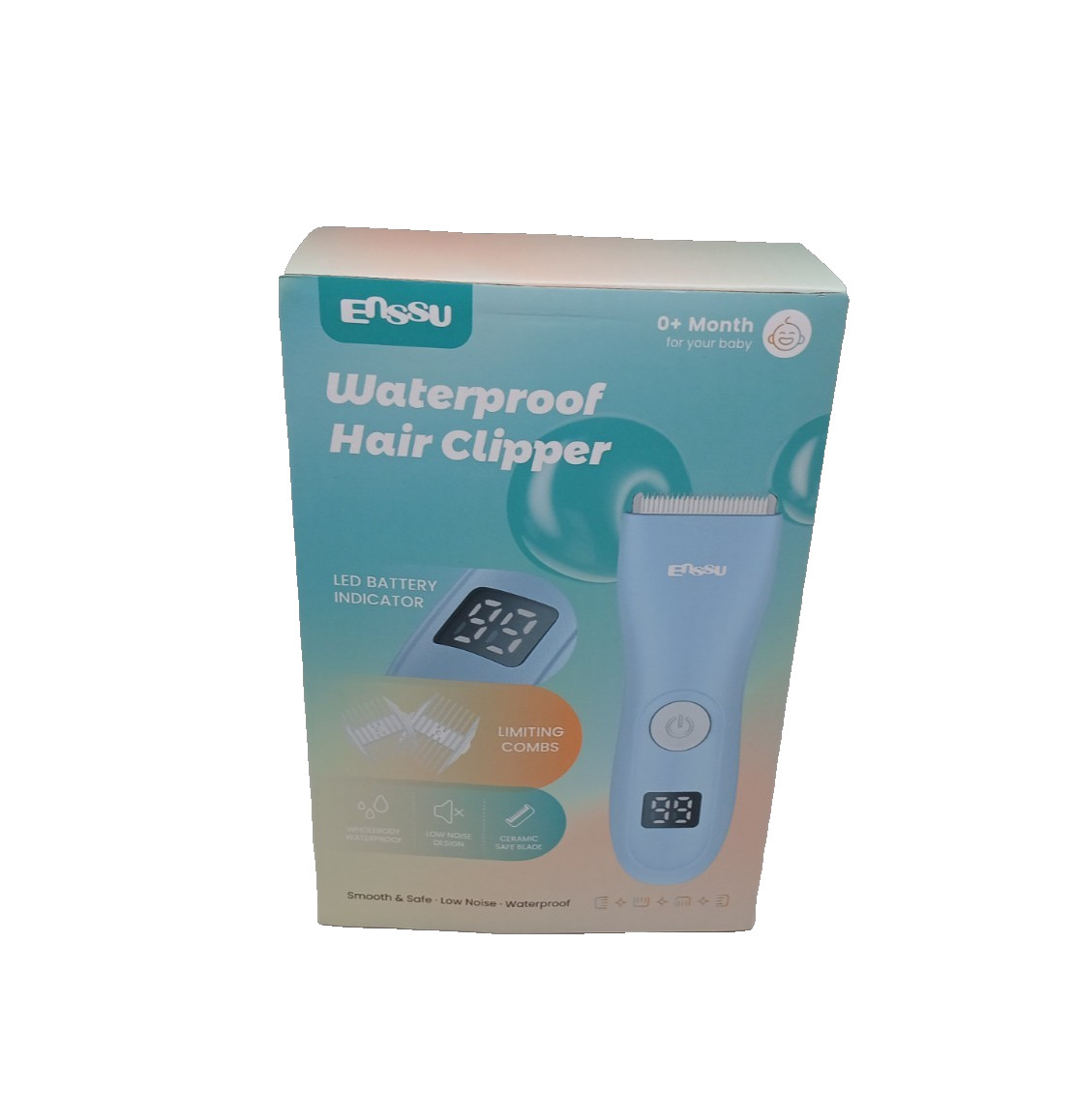 ENSSU Quiet Baby Hair Clipper Blue Waterproof Cordless Kids Trimmer Ceramic