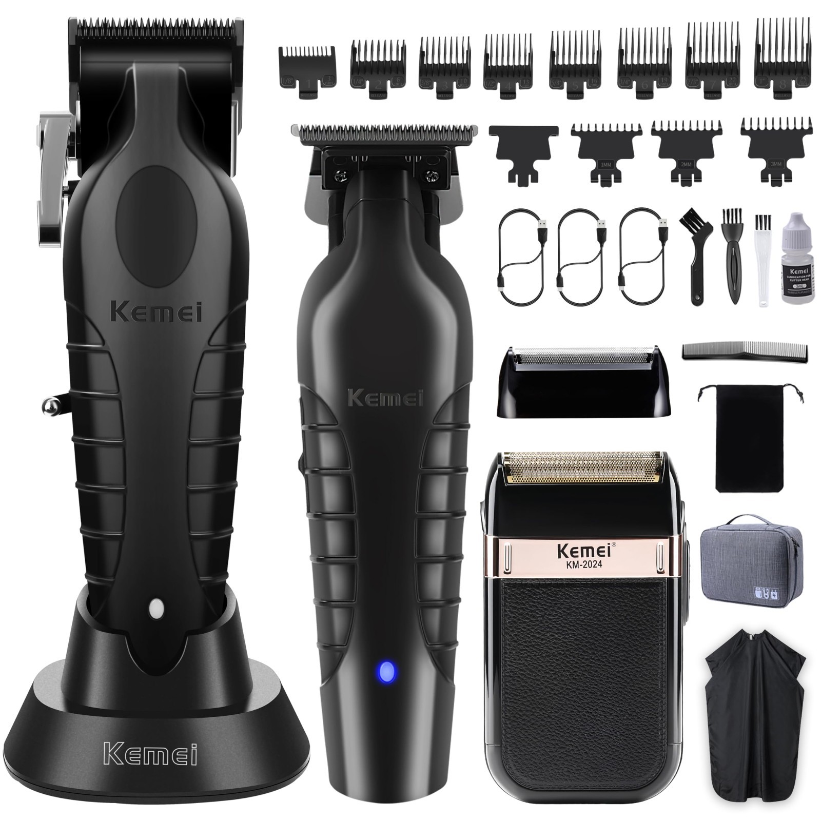 Professional Hair Clippers & Beard Trimmer Set, Cordless Rechargeable USB Haircu