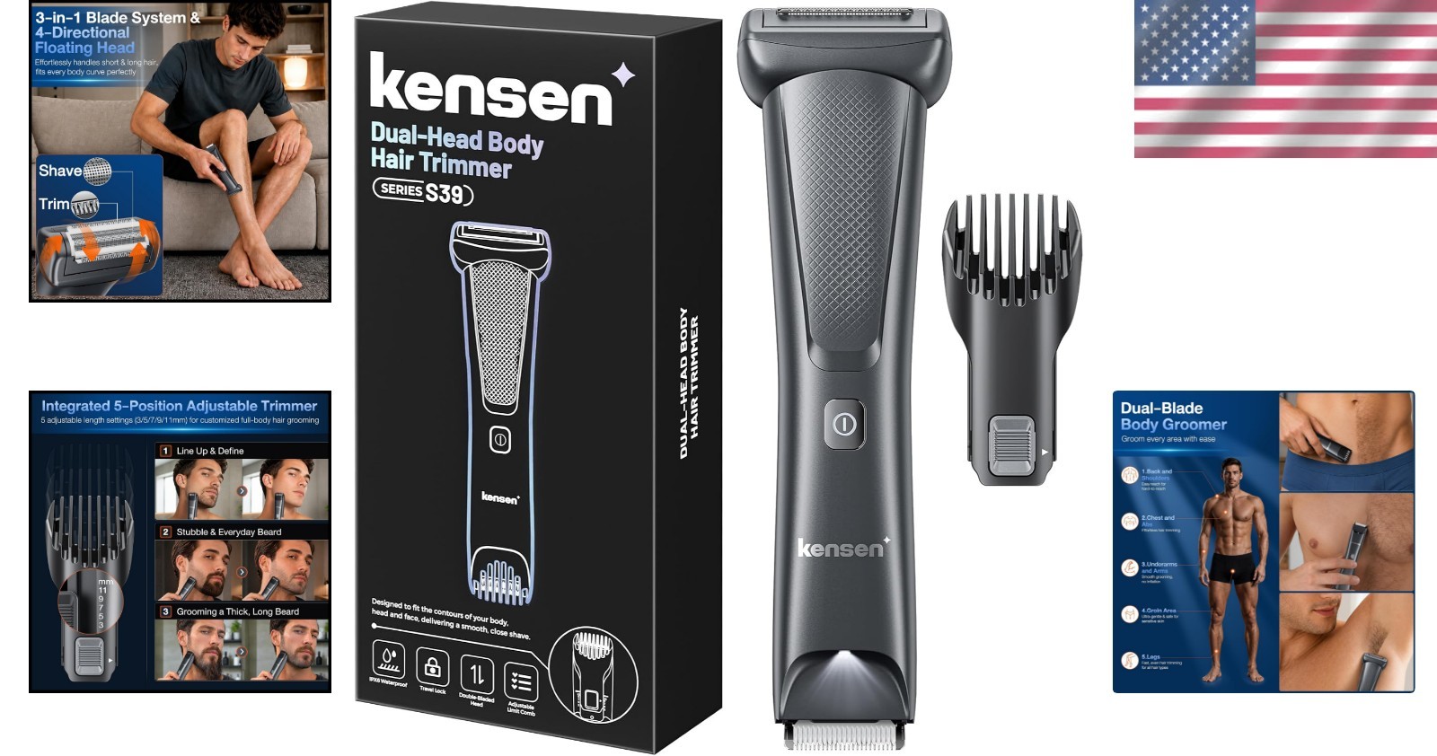 Cordless Electric Body Shaver with Ceramic Blades & 100-Minute Runtime