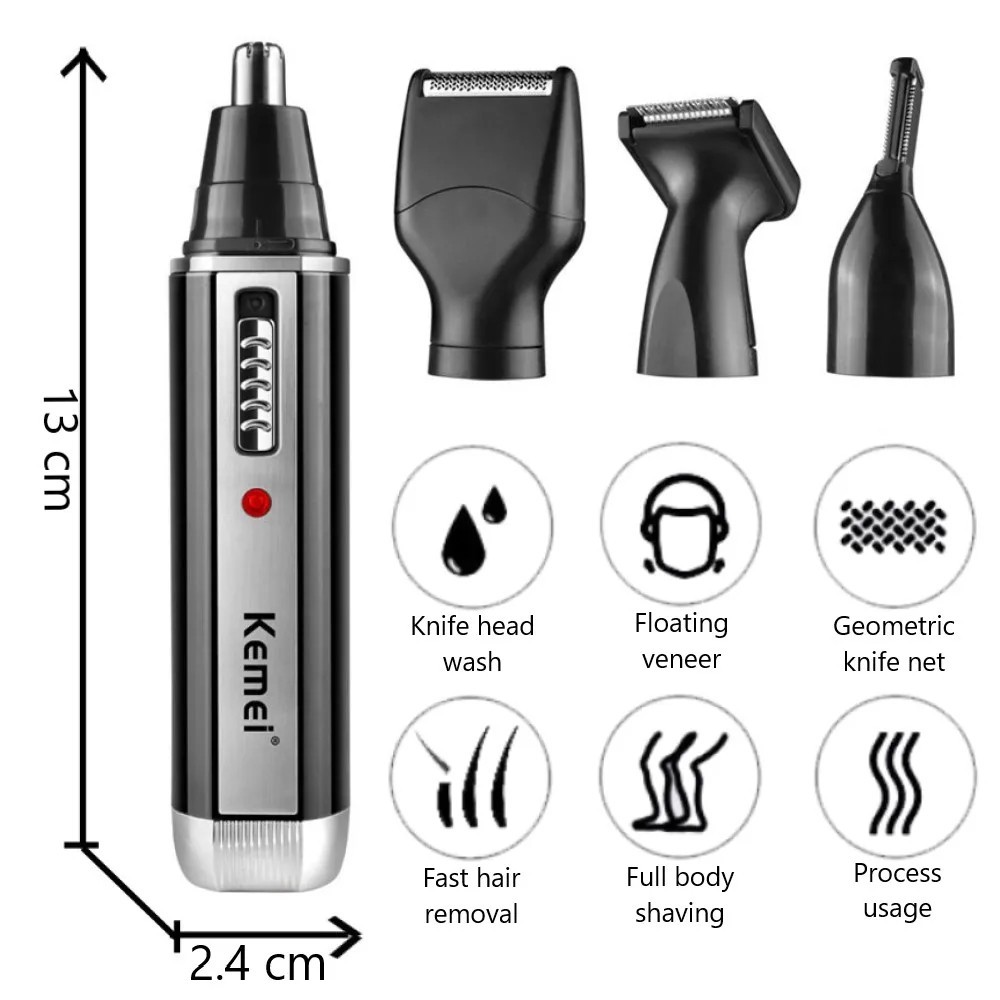 4in1 Rechargeable Nose Ear Eyebrow Beard Trimmer Ear Hair Removal Clean for Men