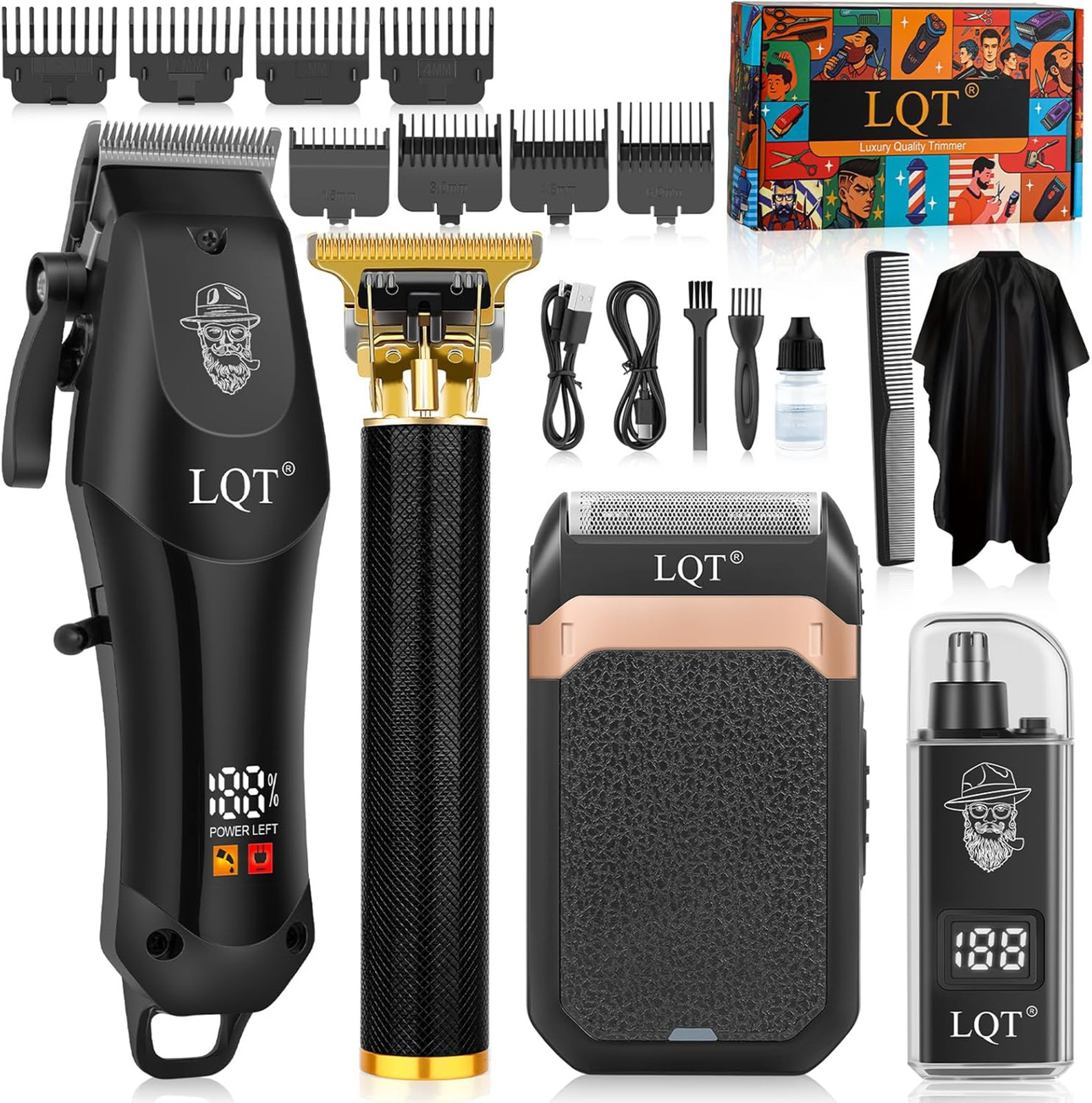 Hair Clippers for Men with LED Display, 4-Piece Cordless Grooming Kit, Hair
