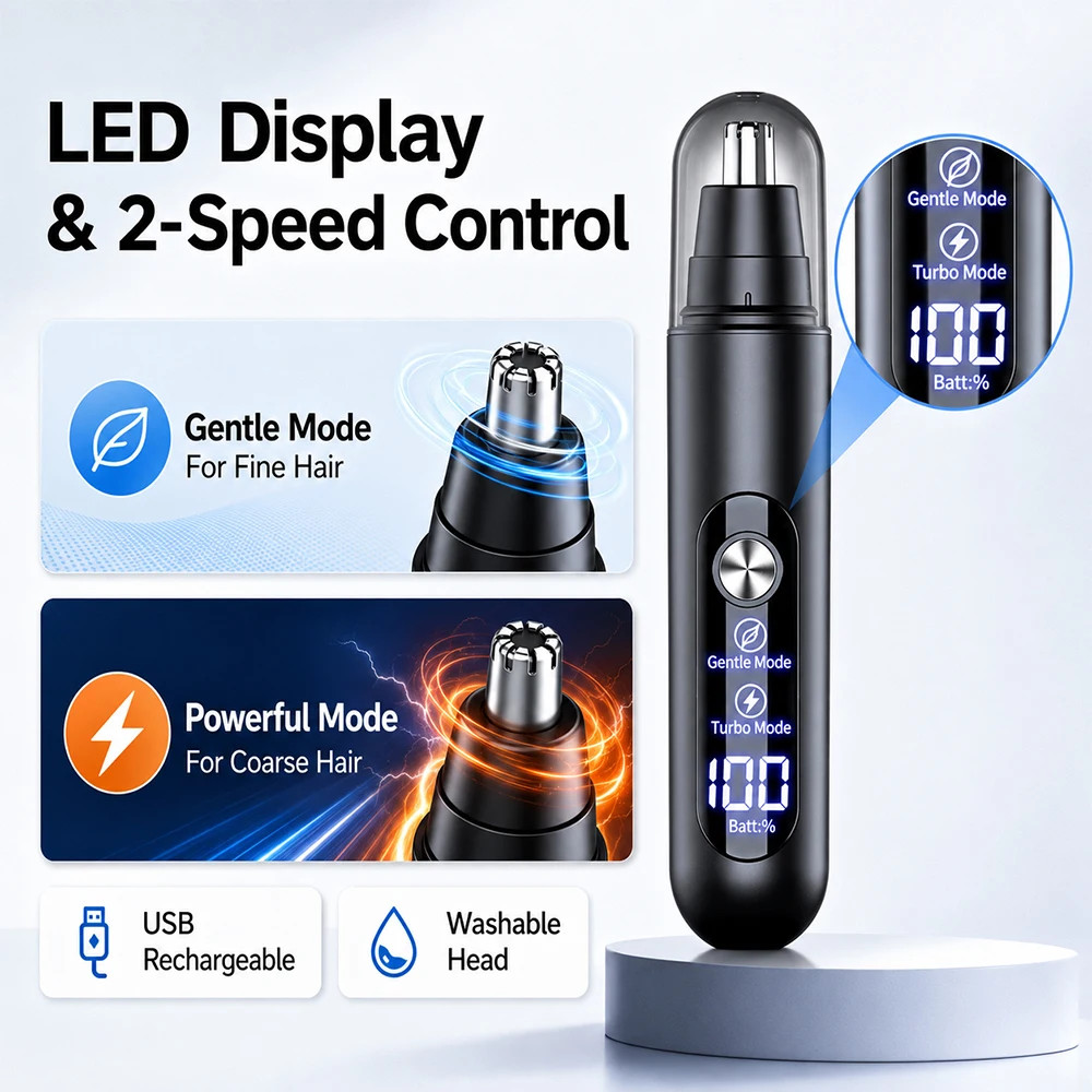 Ear and Nose Hair Trimmer with LED indicator USB Rechargeable Water Resistant