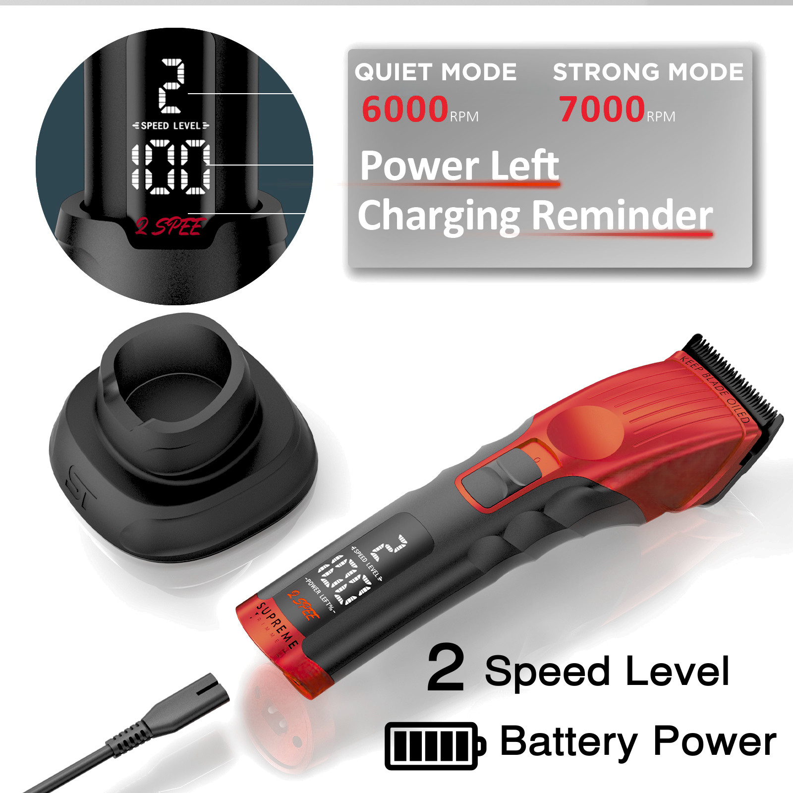 Supreme Trimmer 2Spee Hair Clipper 3.5 Hour Use Detachable Blade | STC922 Red