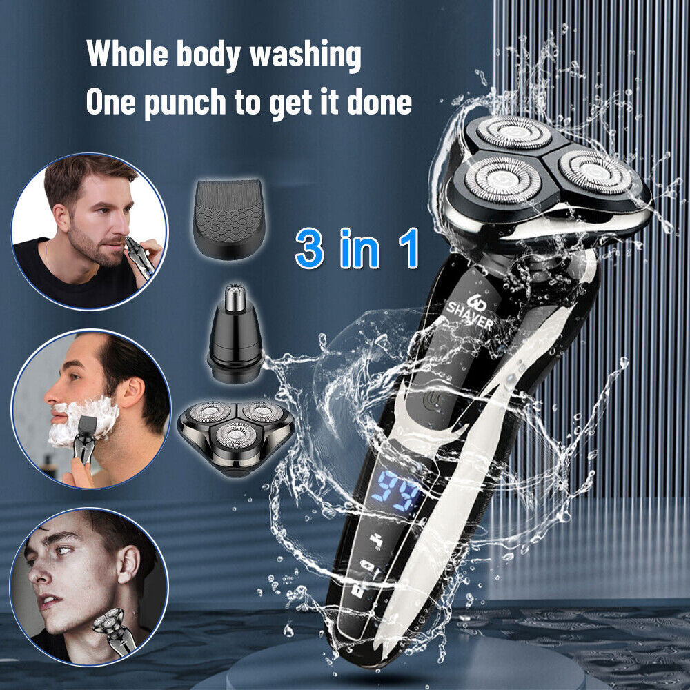 3in1 Professional Cordless Wet/Dry Razor Men Rotary Shaver Beard Trimmer Shaving