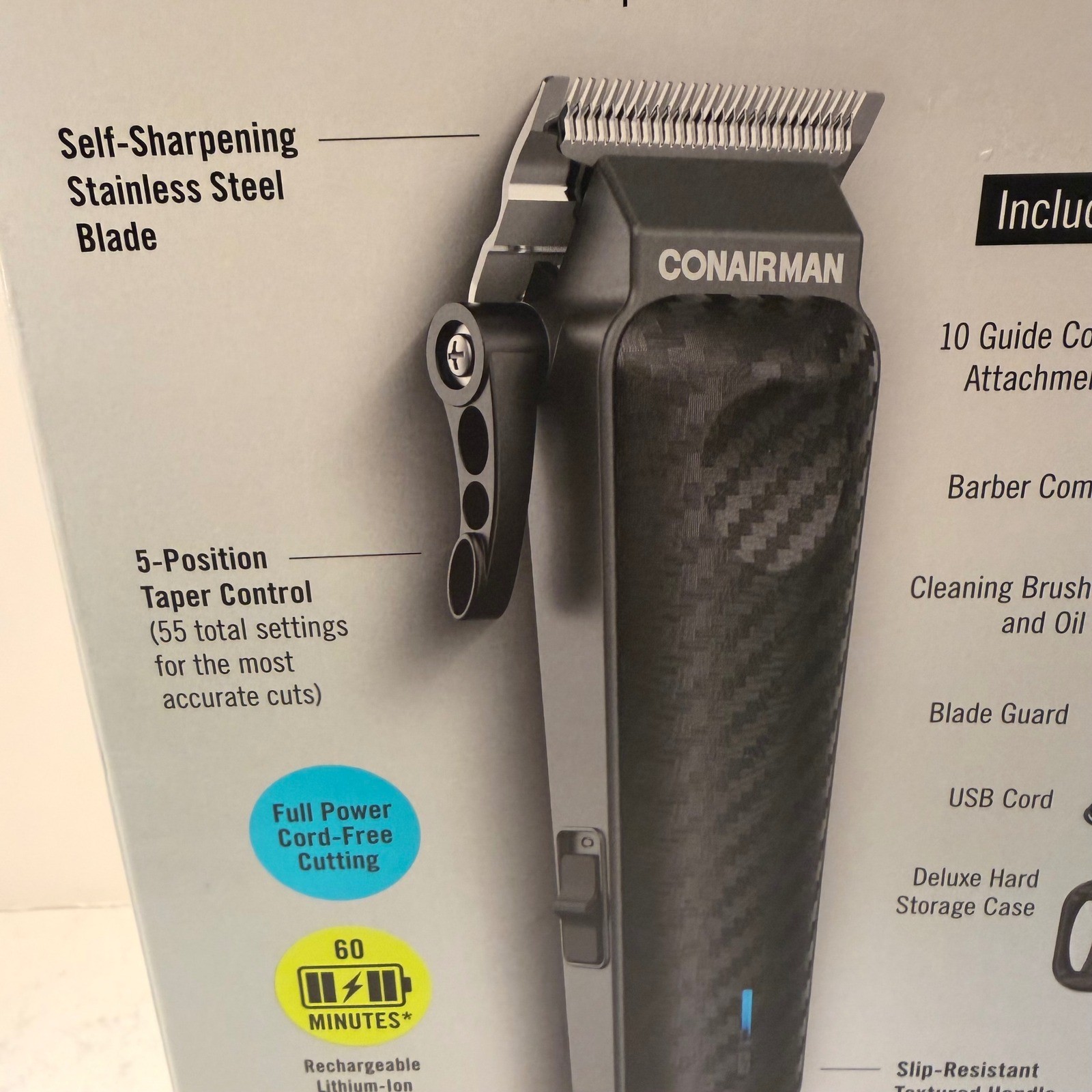 Conair Man Clipper Trimmer Lithium Ion Cordless Rechargeable 17 Pc Carry Case