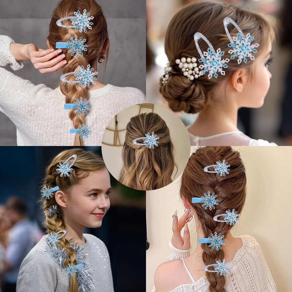 4Pcs Christmas Hair Clips Blue Silver 1 Count (Pack of 4), Multicolor