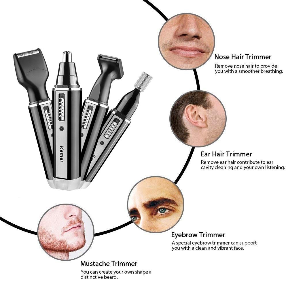 4-in-1 Rechargeable Nose & Beard Trimmer for Men Ear & Eyebrow Hair Remover