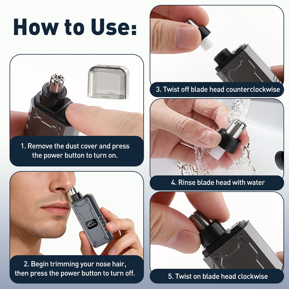 Ear and Nose Hair Trimmer with LED indicator USB Rechargeable Water Resistant