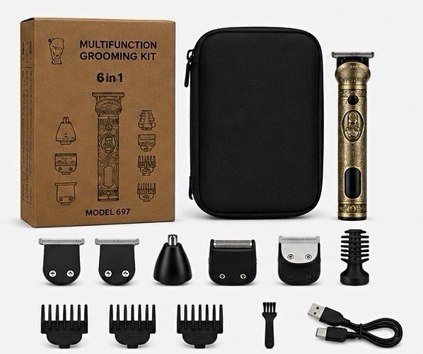 6-in-1 Men’s Haircut Kit Model 697 USB-C Rechargeable Gold/Black With Case