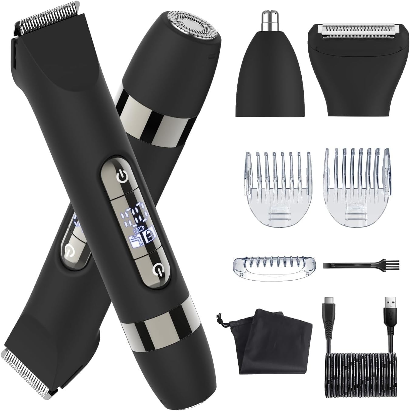 4-in-1 Waterproof Body Hair Trimmer & Groomer for Men, Rechargeable Electric Sha