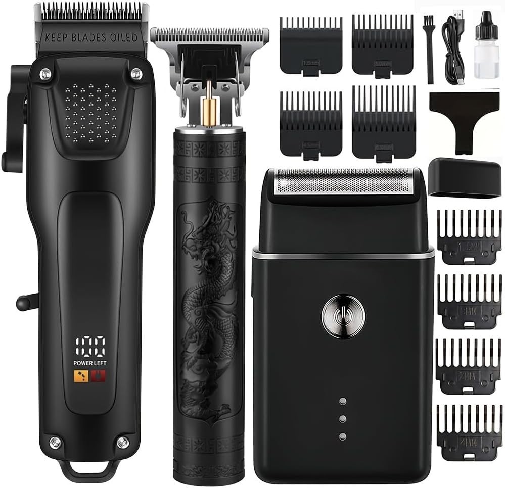 Men’s 3-in-1 Hair Clipper Kit: Trimmer, Shaver, LCD, USB Charge