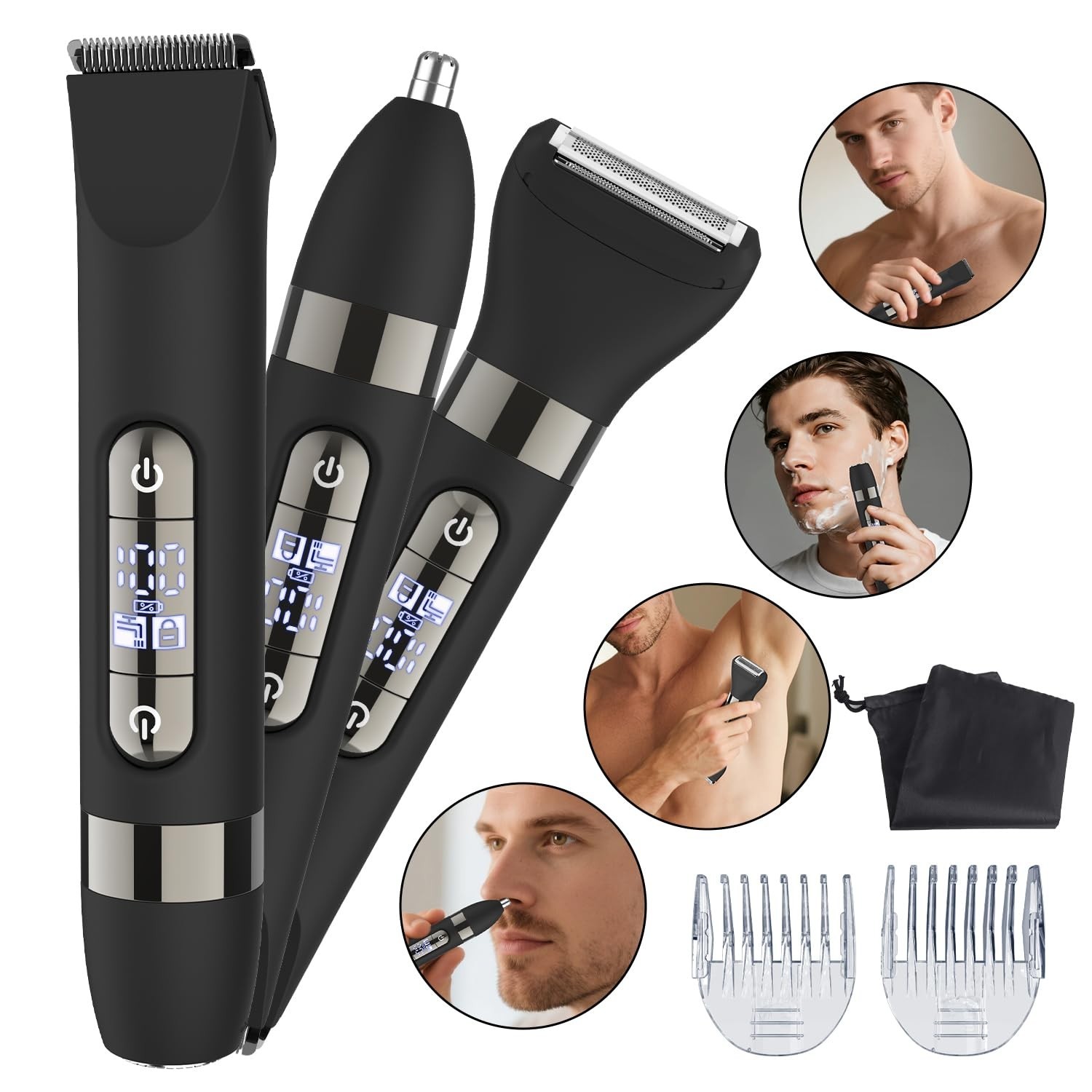 4-in-1 Waterproof Body Hair Trimmer & Groomer for Men, Rechargeable Electric Sha