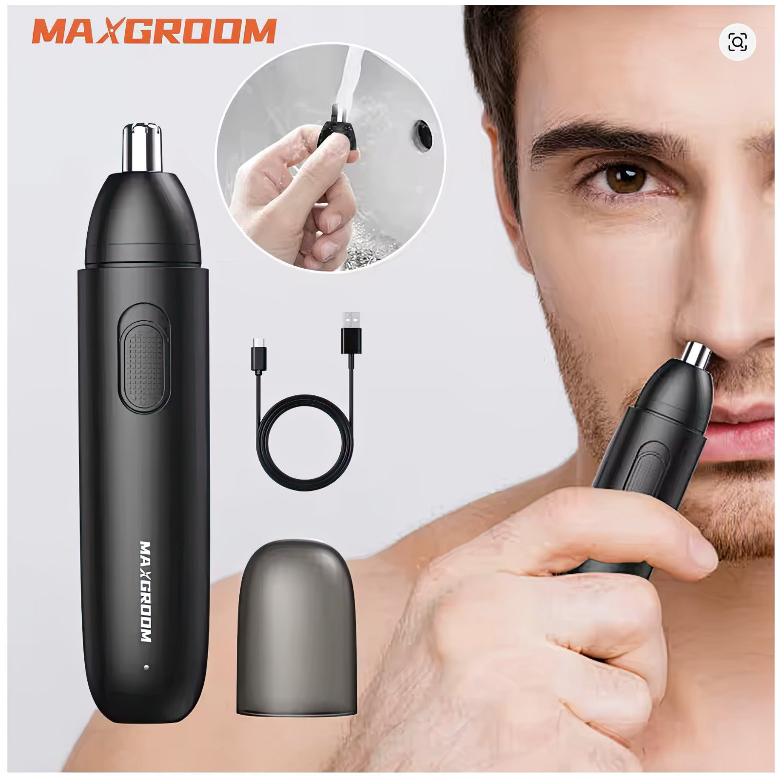 MAXGROOM Rechargeable Nose Hair Trimmer for Men 360 Rotating Dual-Blade Electric