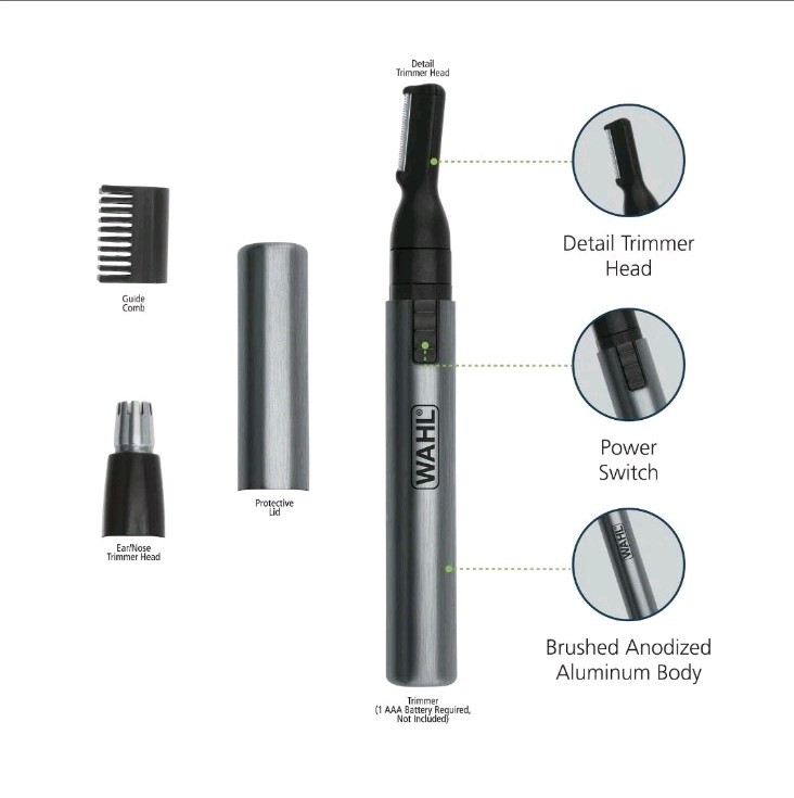 WAHL 2-In-1 Nose Ear Hair BATTERY Wet/Dry Compact Precision Detailer Trimmer NIB