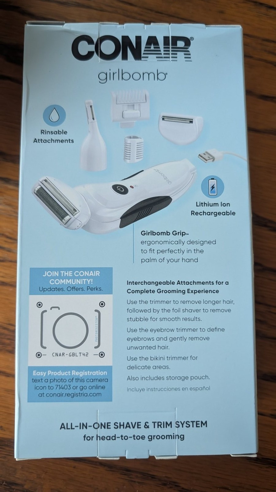 CONAIR Girlbomb – 2 in 1 Hypoallergenic Shaver and Trimmer System – Brand New