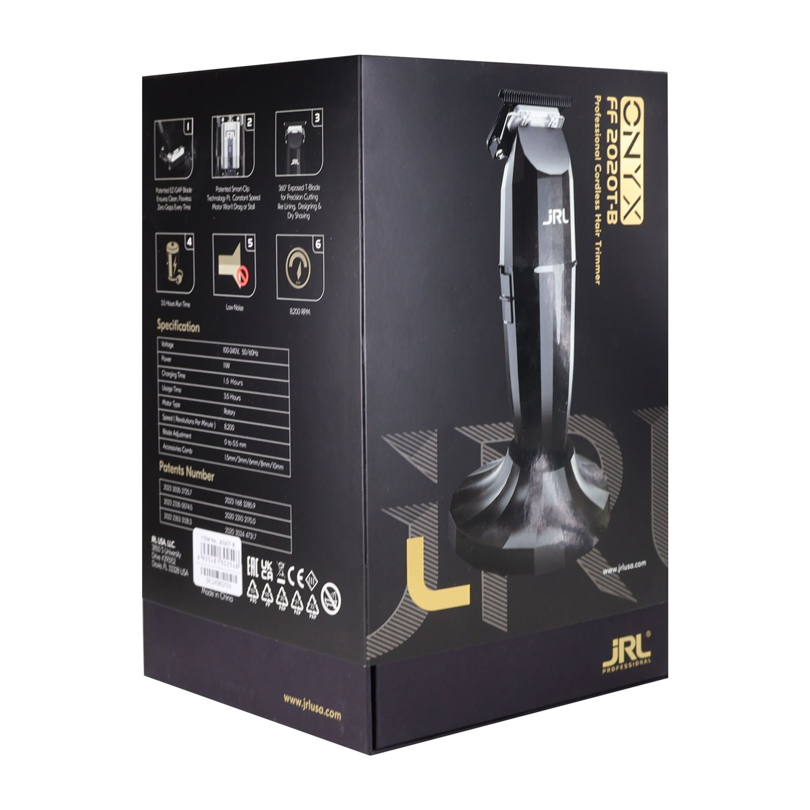 JRL ONYX Professional Cordless Hair Trimmer – Black (Dual Voltage) FF 2020T-B