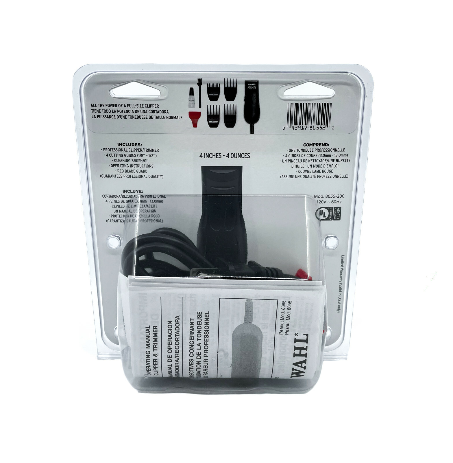 Wahl Professional Black Peanut Clipper/Trimmer 4″, 4 oz. *NEW