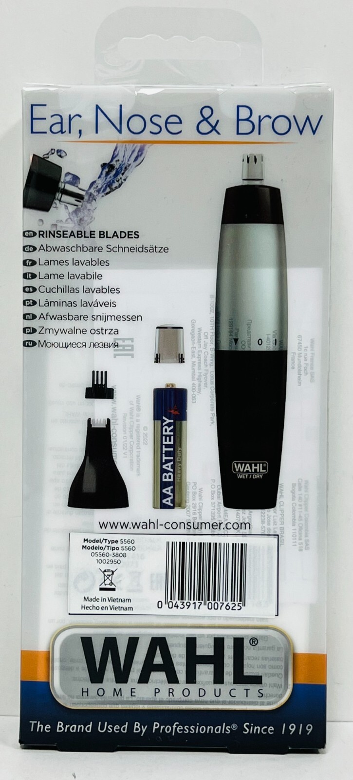 Wahl 05560-3808 Ear Nose & Brow 2 Head Trimmer Wet/Dry 2-in-1 Personal Trimmer