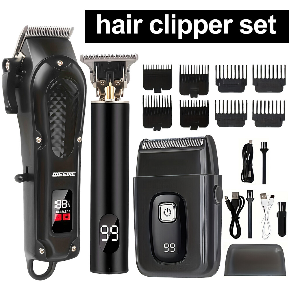 Professional Hair Clipper for Men, 3-piece Set, Beard Trimmer Shaver Set Black