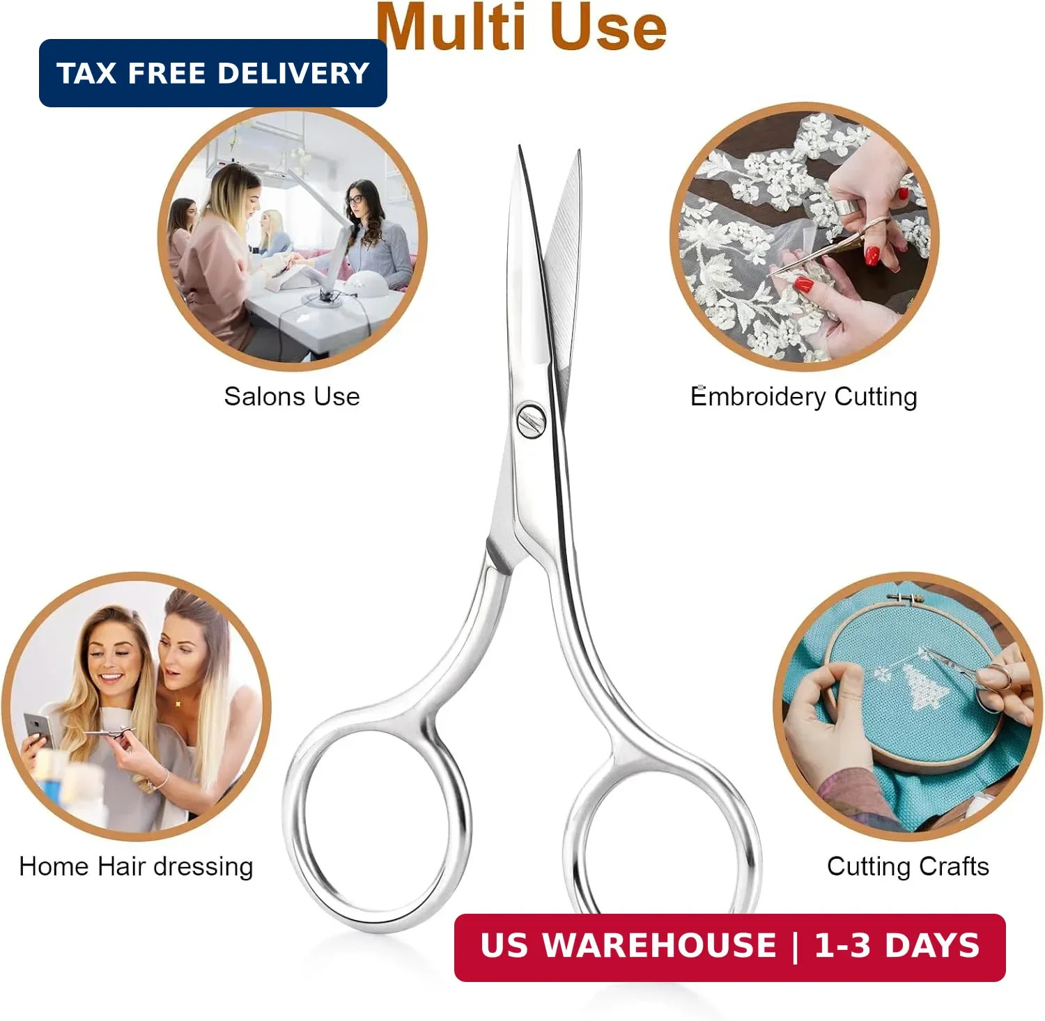 2Pcs Facial Hair Small Grooming Scissors For Men & Women – Eyebrow, Nose Hair, M