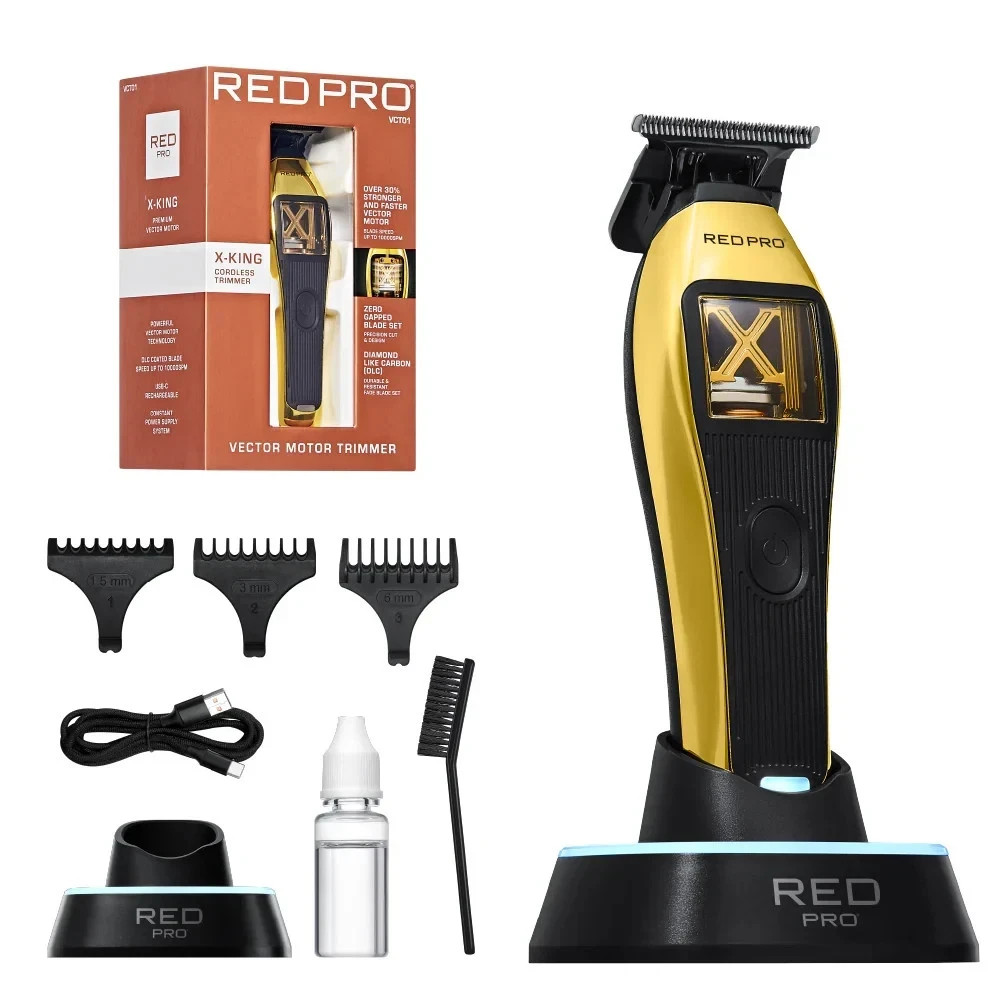 RED PRO X-KING VECTOR MOTOR CORDLESS TRIMMER W/ ZERO GAPPED BLADE SET