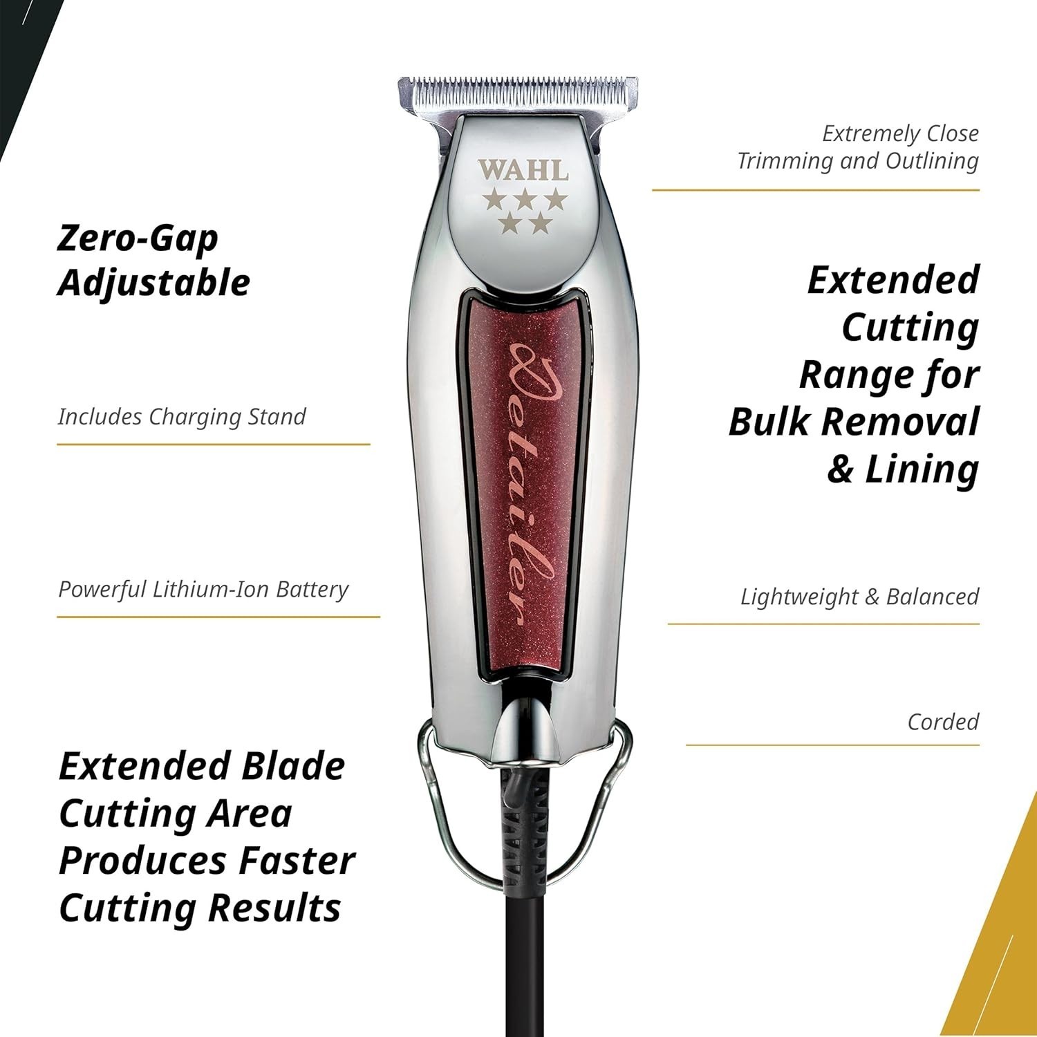Wahl 5 Star Detailer Trimmer, Burgundy, Adjustable T-Blade, Corded, Rotary Motor