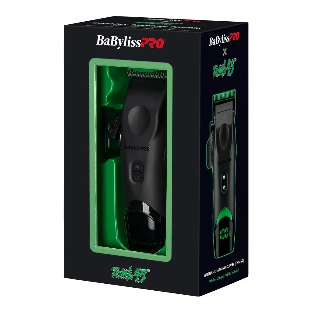 BaByliss Pro Tomb45 Wireless Charging Clipper Black Green NO PAD