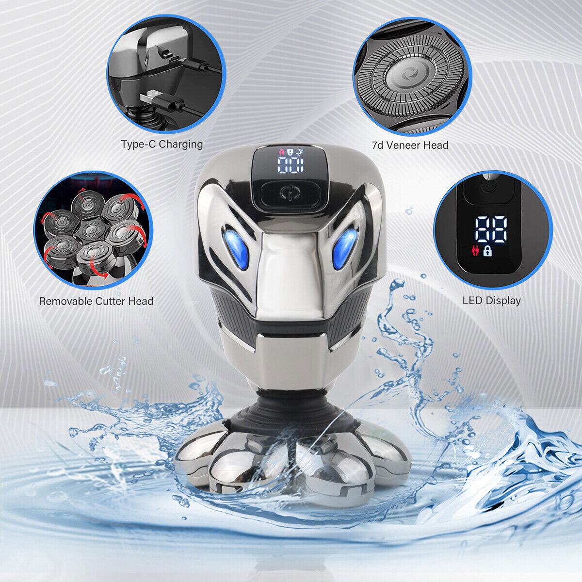 5 IN 1 7D Rotary Electric Shaver Rechargeable Bald Head Shaver Beard Trimmer Men